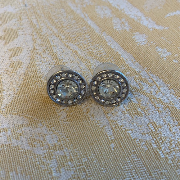 Express Jewelry - Express Round Rhinestone Stud Earrings Silver Tone